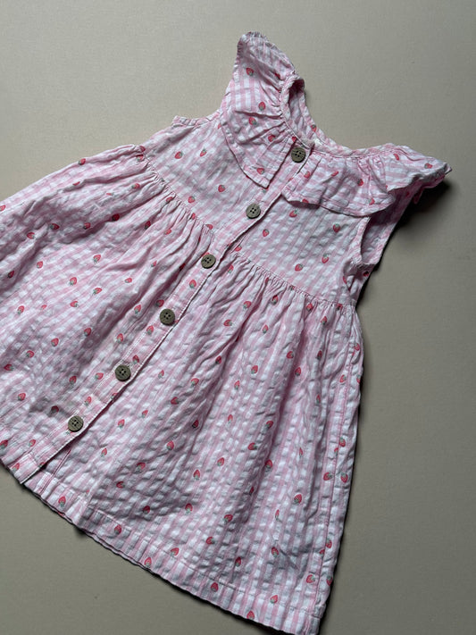 Next Strawberry Printed Pink & White Gingham Summer Dress in 2-3 Years