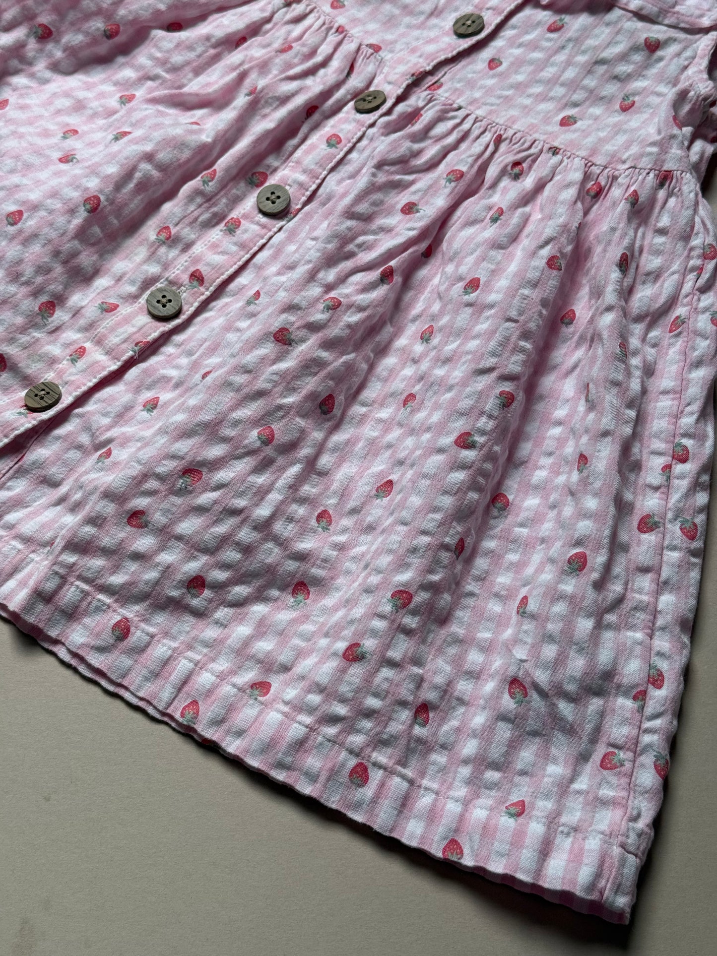 Next Strawberry Printed Pink & White Gingham Summer Dress in 2-3 Years