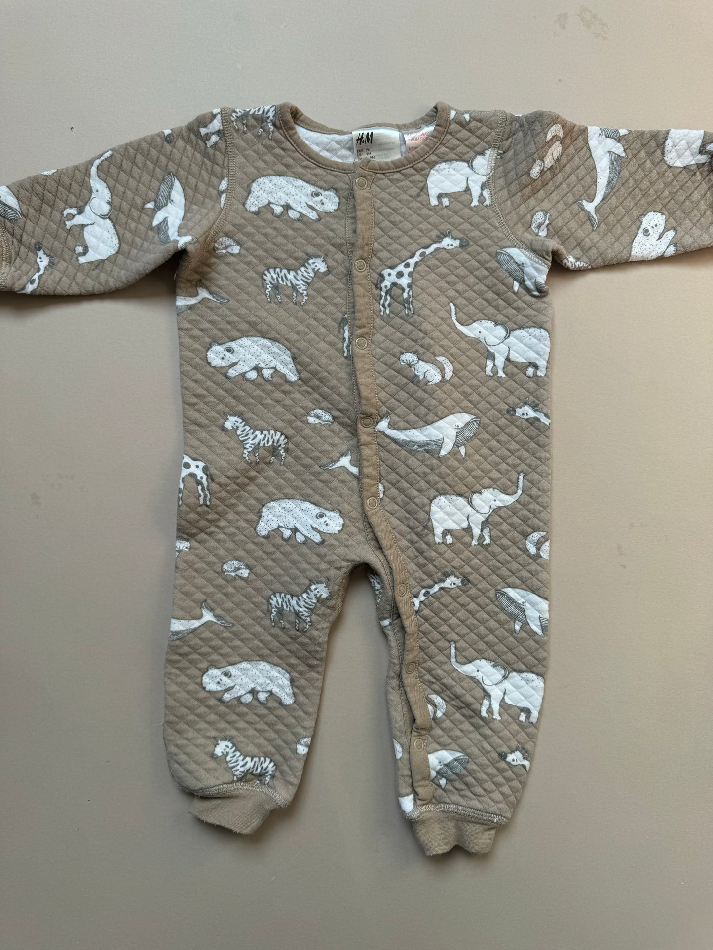 H&M Quilted Neutral Animal Printed Long Sleeved Onesie in 6-9 Months