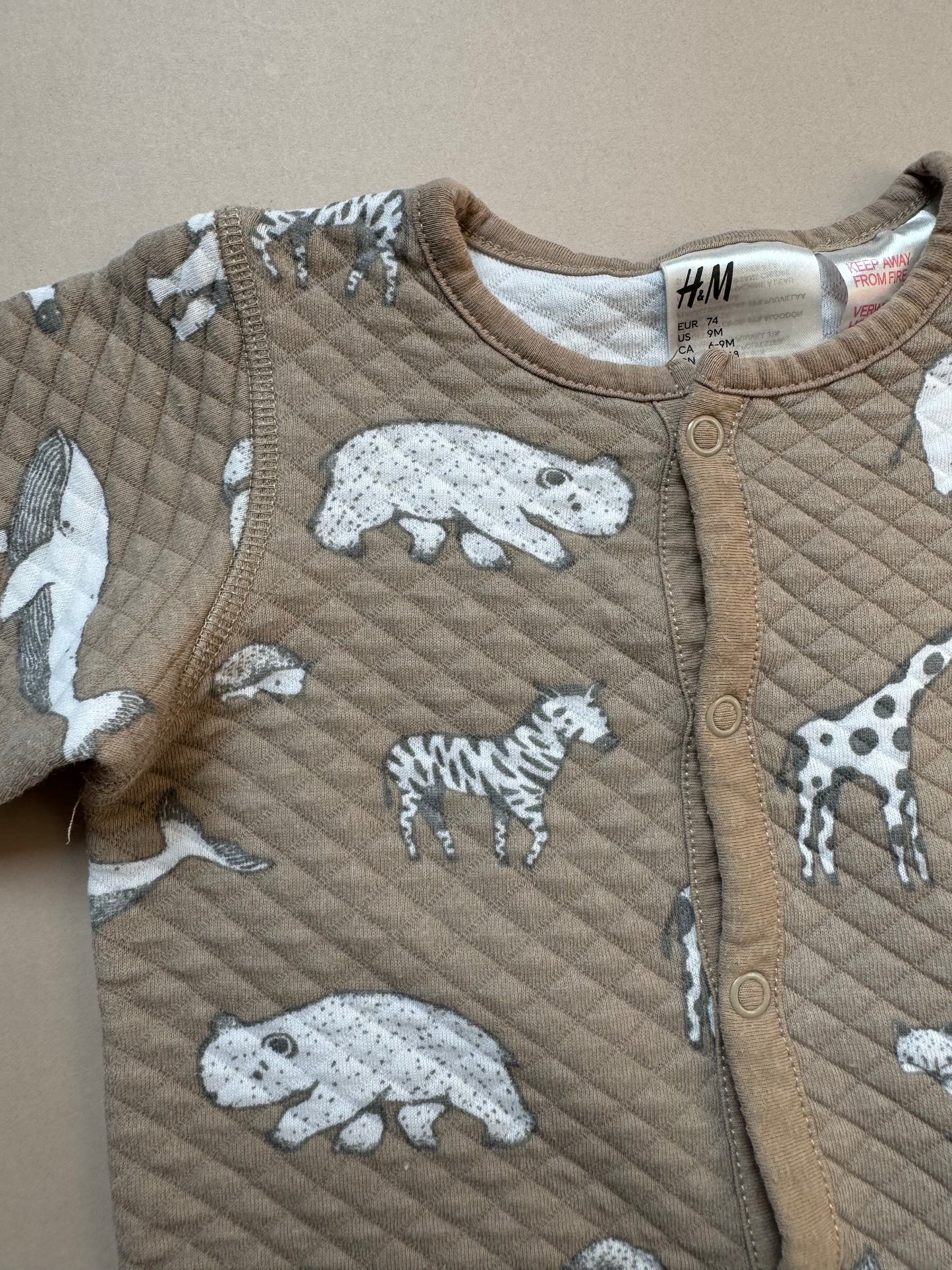 H&M Quilted Neutral Animal Printed Long Sleeved Onesie in 6-9 Months