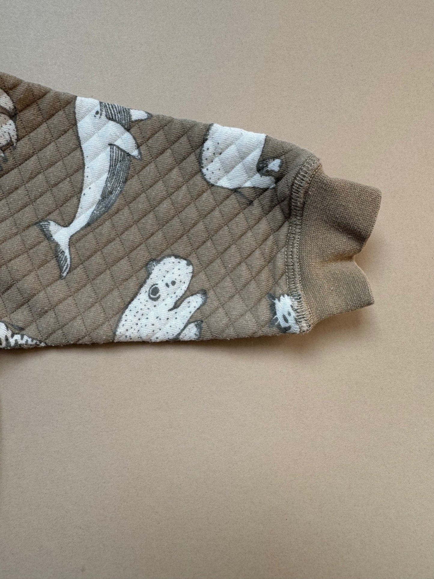 H&M Quilted Neutral Animal Printed Long Sleeved Onesie in 6-9 Months