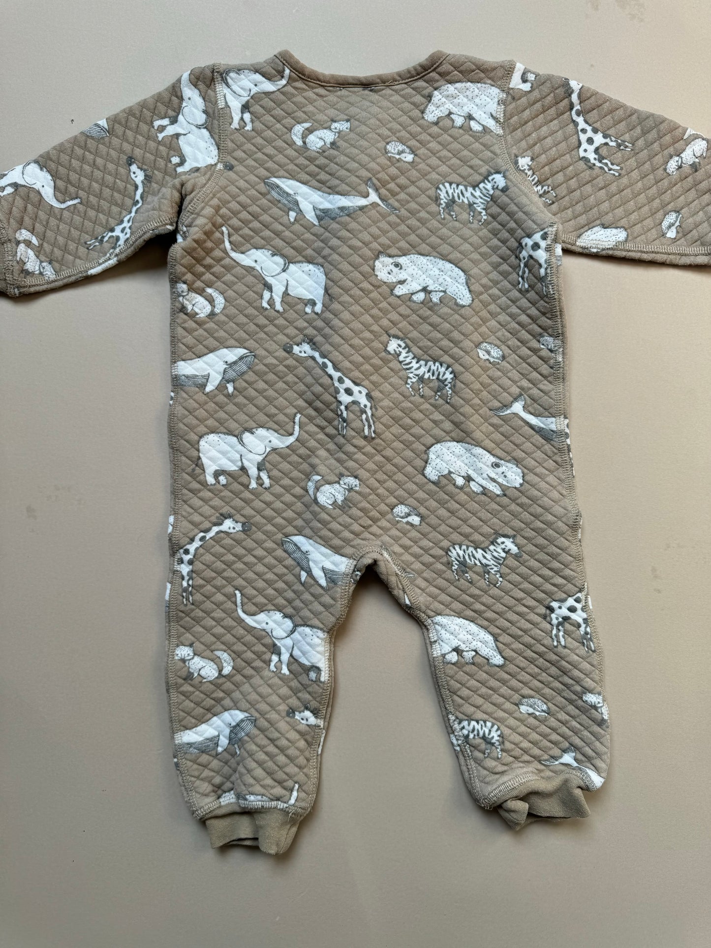 H&M Quilted Neutral Animal Printed Long Sleeved Onesie in 6-9 Months