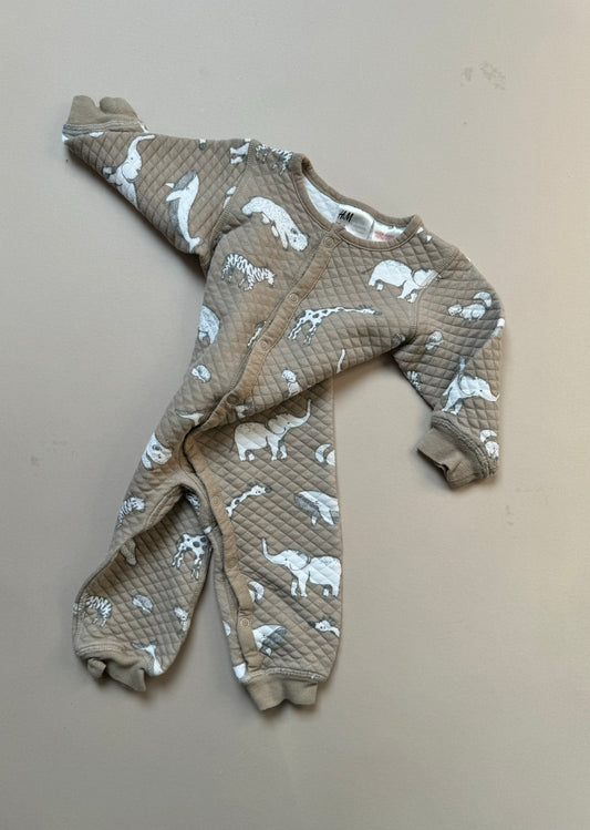 H&M Quilted Neutral Animal Printed Long Sleeved Onesie in 6-9 Months