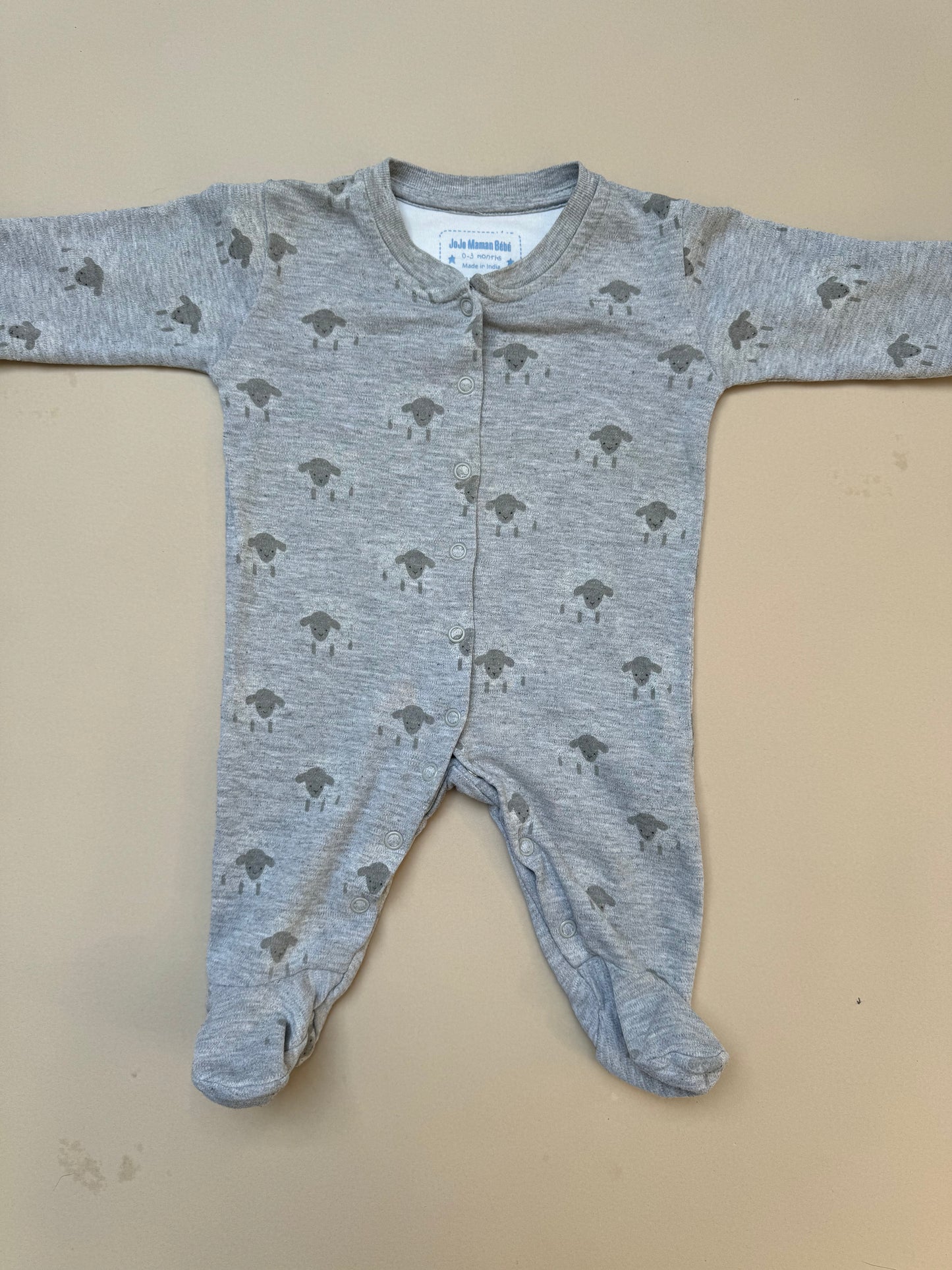 JoJo Maman Bebe Sheep Long Sleeved Cotton Onesie in 0-3 Months
