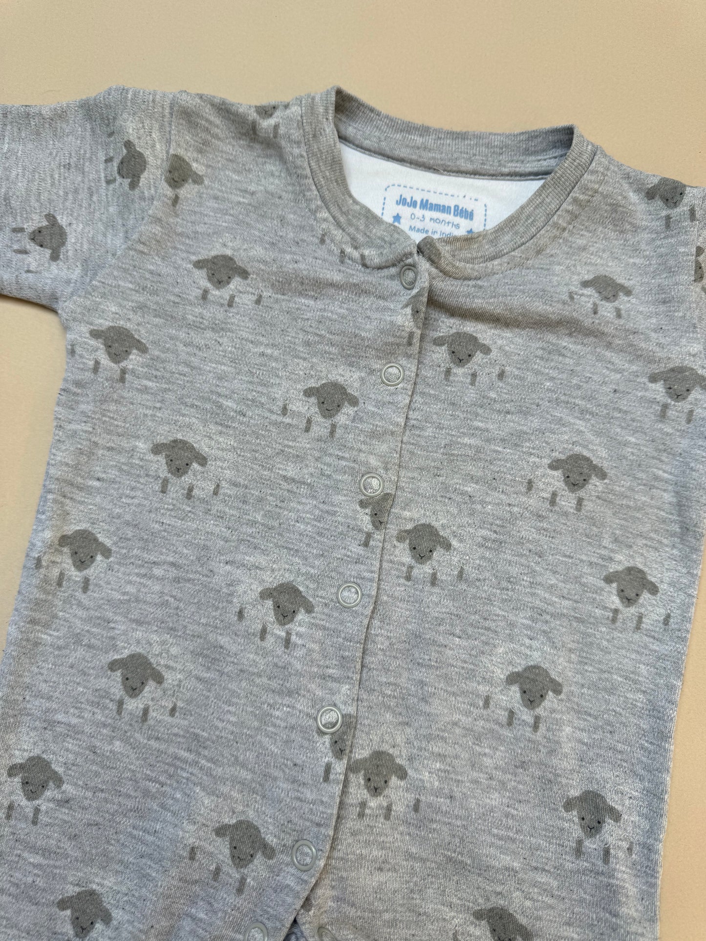 JoJo Maman Bebe Sheep Long Sleeved Cotton Onesie in 0-3 Months