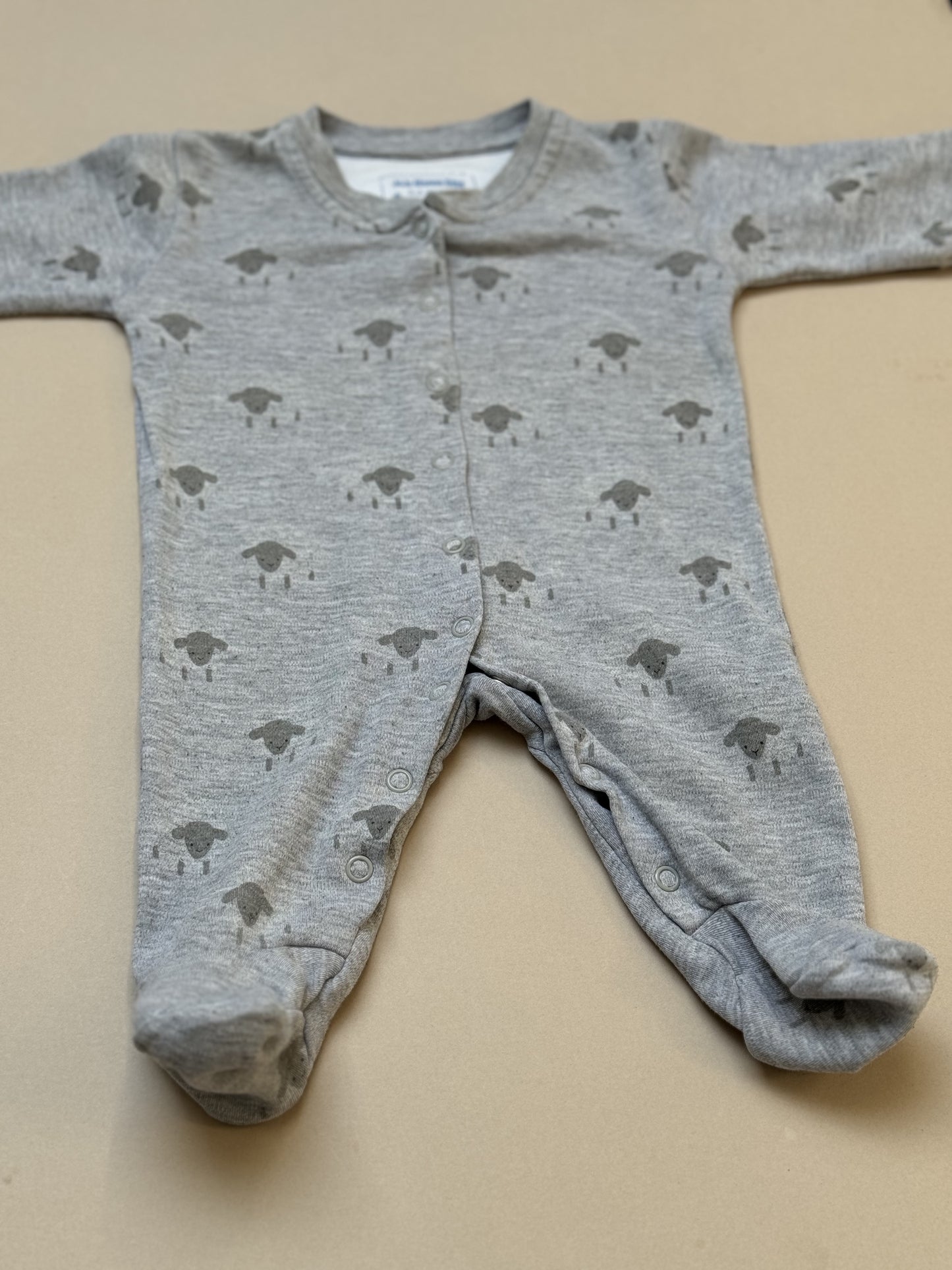 JoJo Maman Bebe Sheep Long Sleeved Cotton Onesie in 0-3 Months