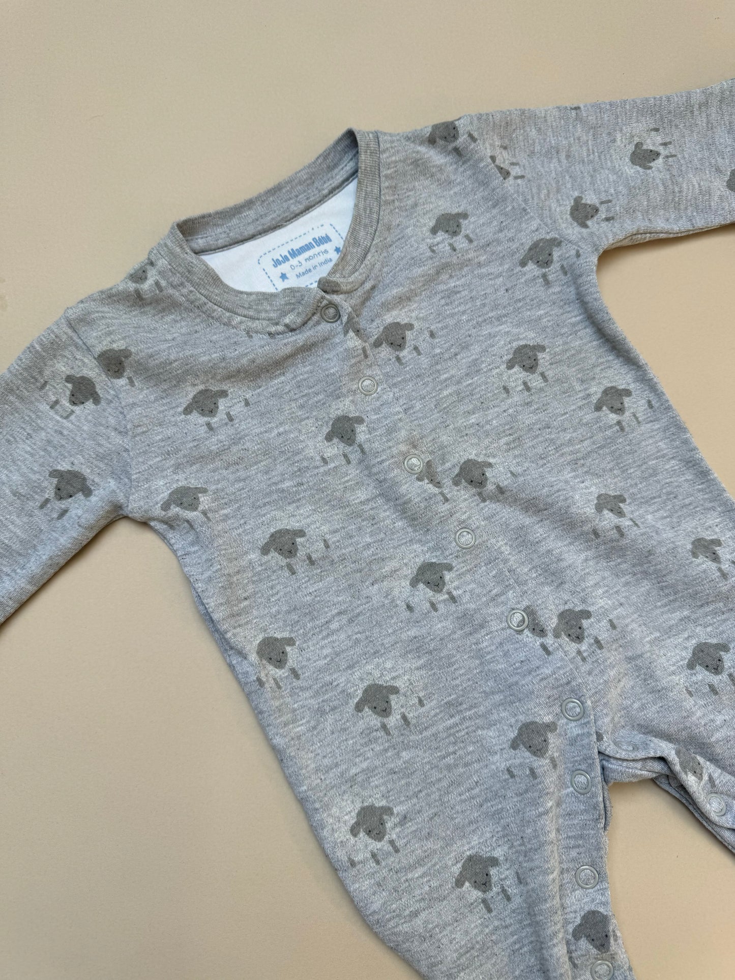JoJo Maman Bebe Sheep Long Sleeved Cotton Onesie in 0-3 Months