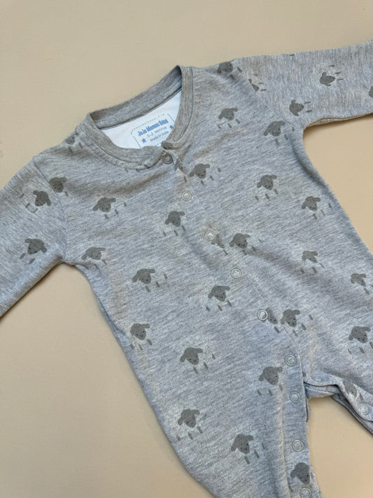 JoJo Maman Bebe Sheep Long Sleeved Cotton Onesie in 0-3 Months