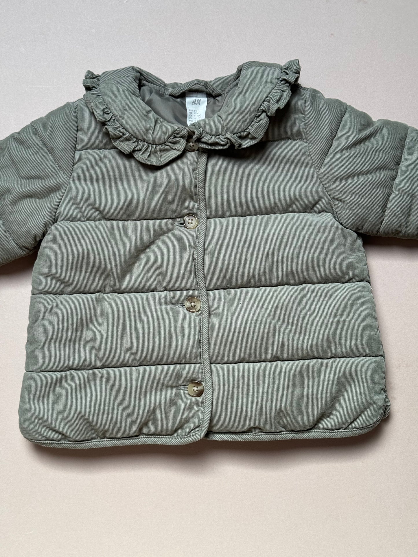 H&M Sage Ruffled Collar Padded Coat in 9-12 Months