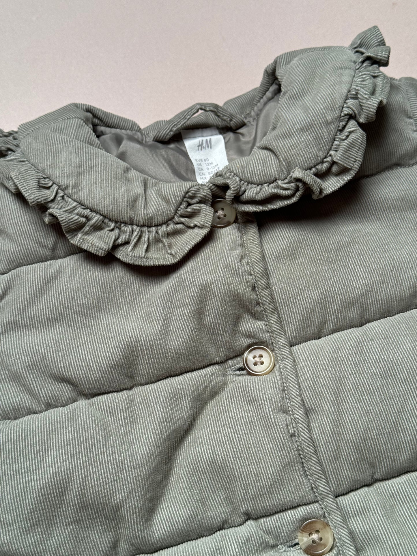 H&M Sage Ruffled Collar Padded Coat in 9-12 Months