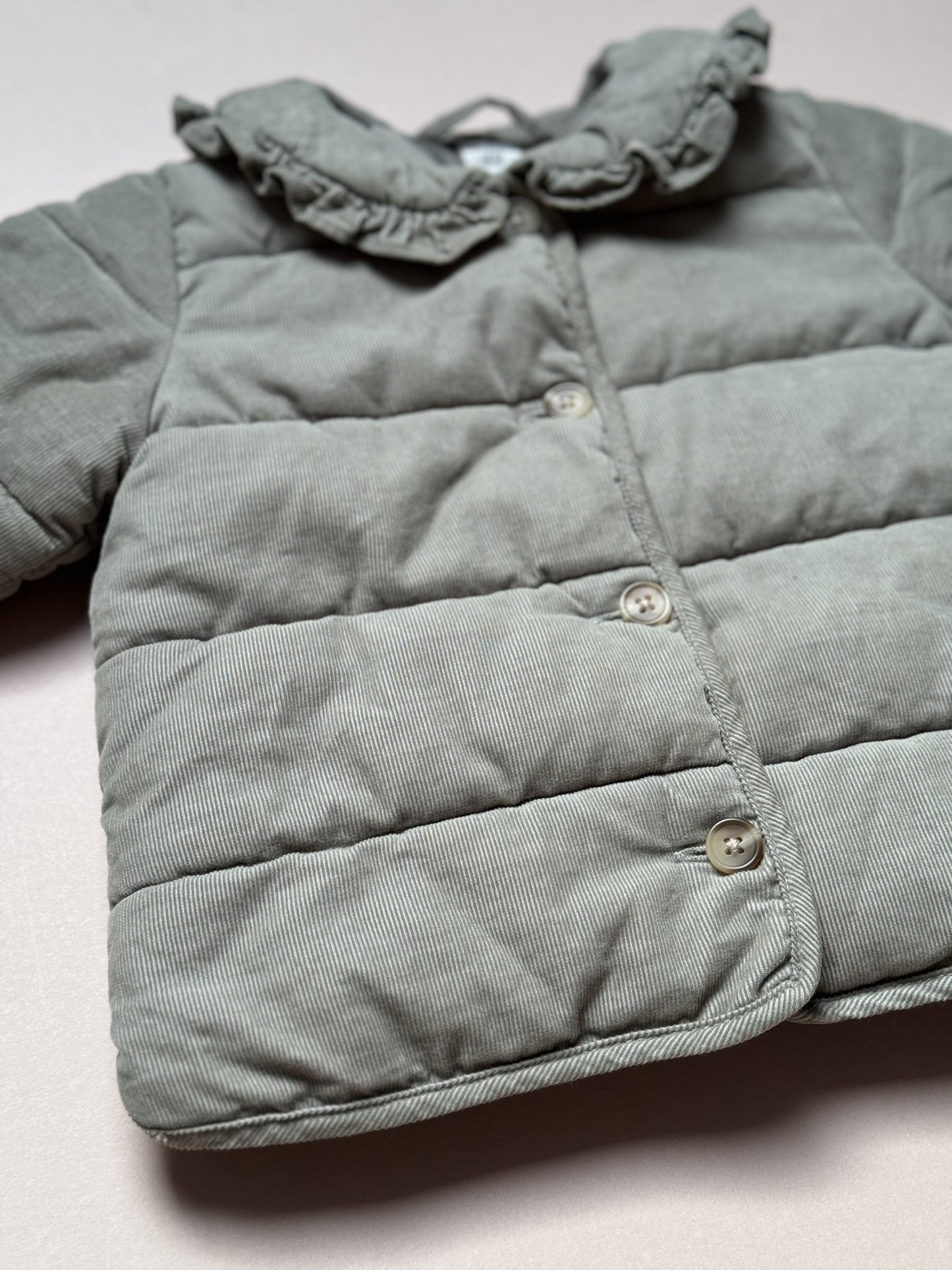 H&M Sage Ruffled Collar Padded Coat in 9-12 Months