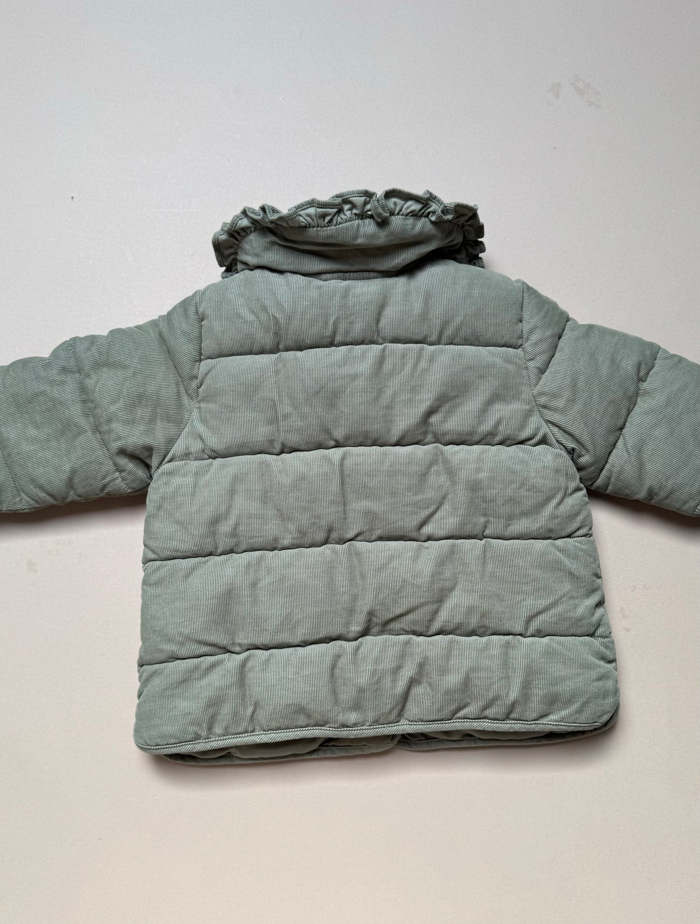 H&M Sage Ruffled Collar Padded Coat in 9-12 Months