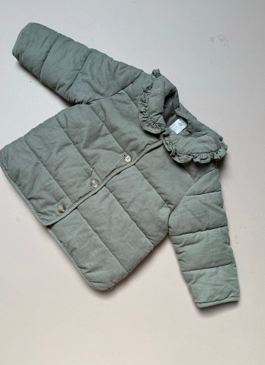 H&M Sage Ruffled Collar Padded Coat in 9-12 Months