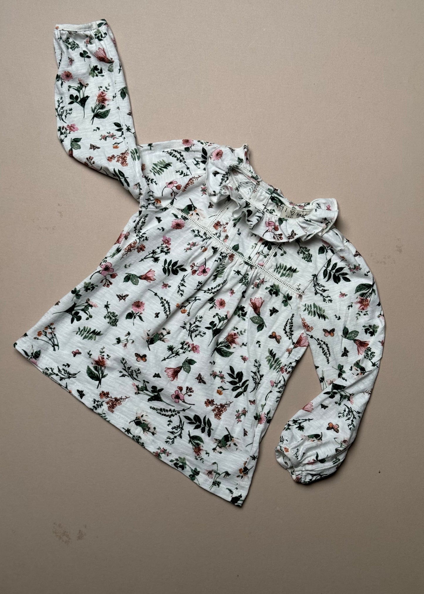 Next Floral Long Sleeved T-Shirt With Ruffled Collar in 3-4 Years