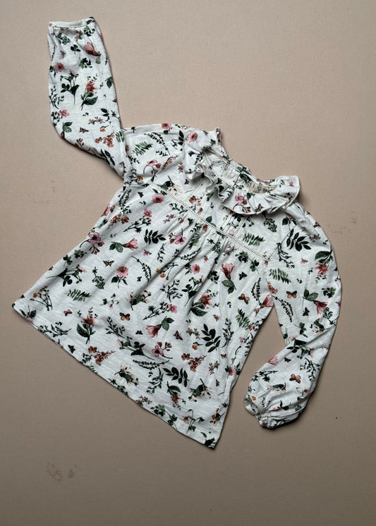 Next Floral Long Sleeved T-Shirt With Ruffled Collar in 3-4 Years