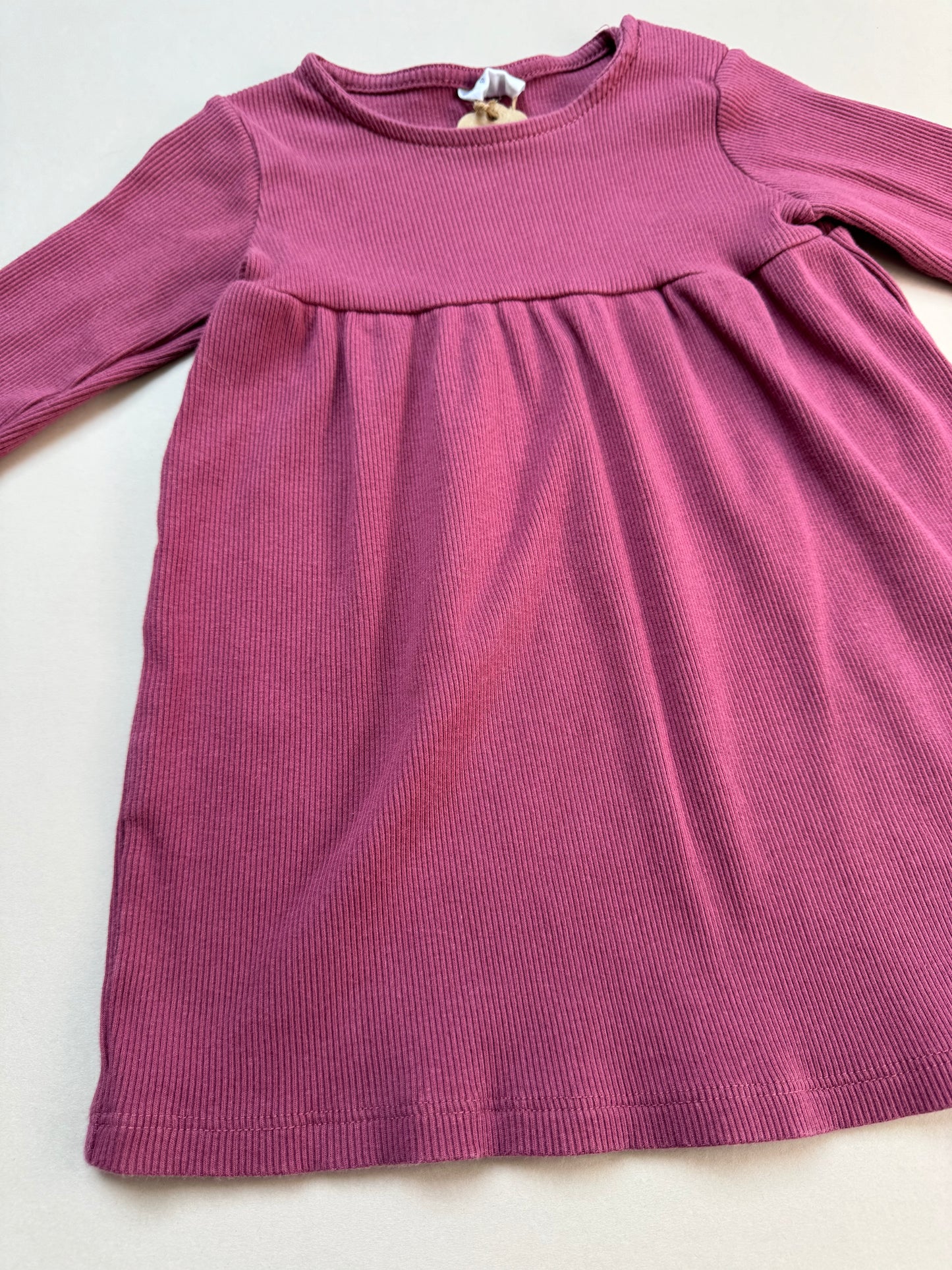F&F Pink Ribbed Long Sleeved Dress in 9-12 Months