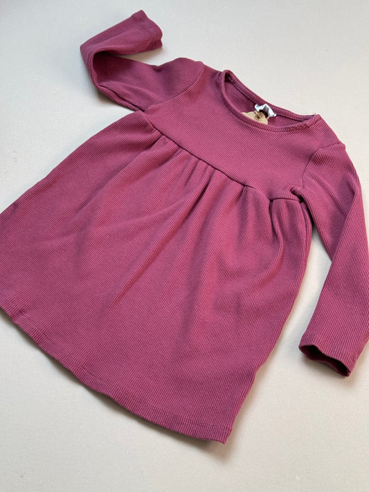 F&F Pink Ribbed Long Sleeved Dress in 9-12 Months