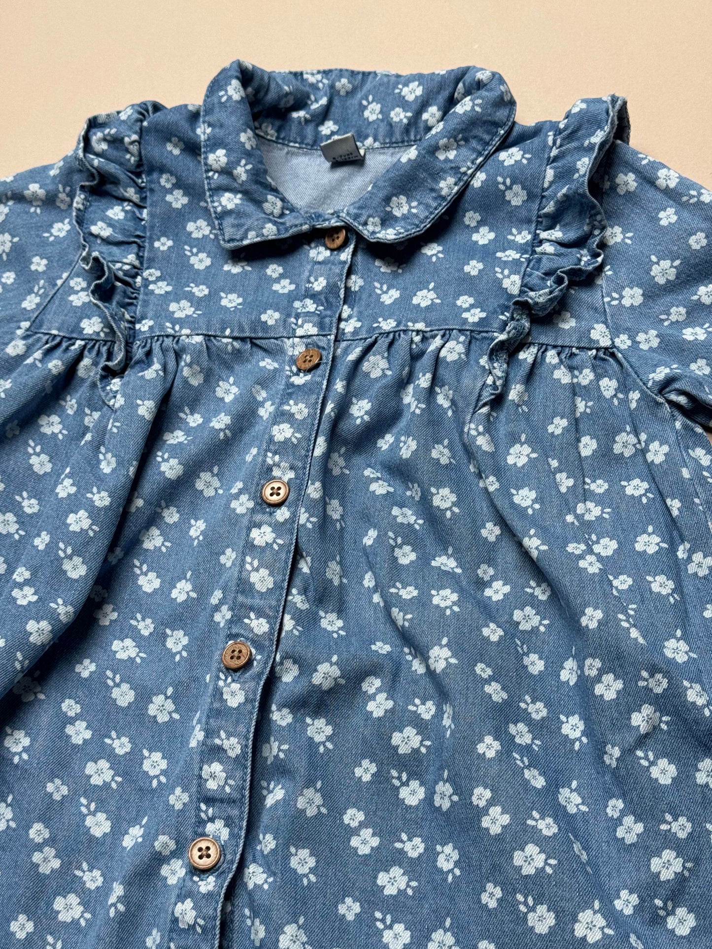 TU Denim Floral Printed Long Sleeved Dress in 6-7 Years
