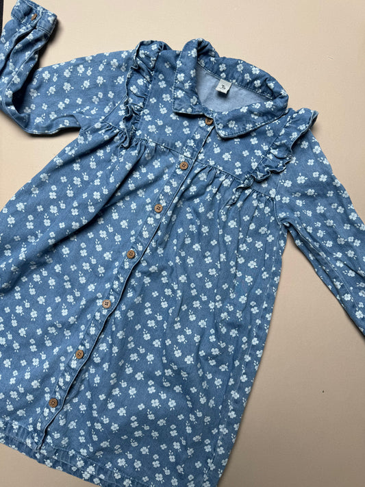 TU Denim Floral Printed Long Sleeved Dress in 6-7 Years