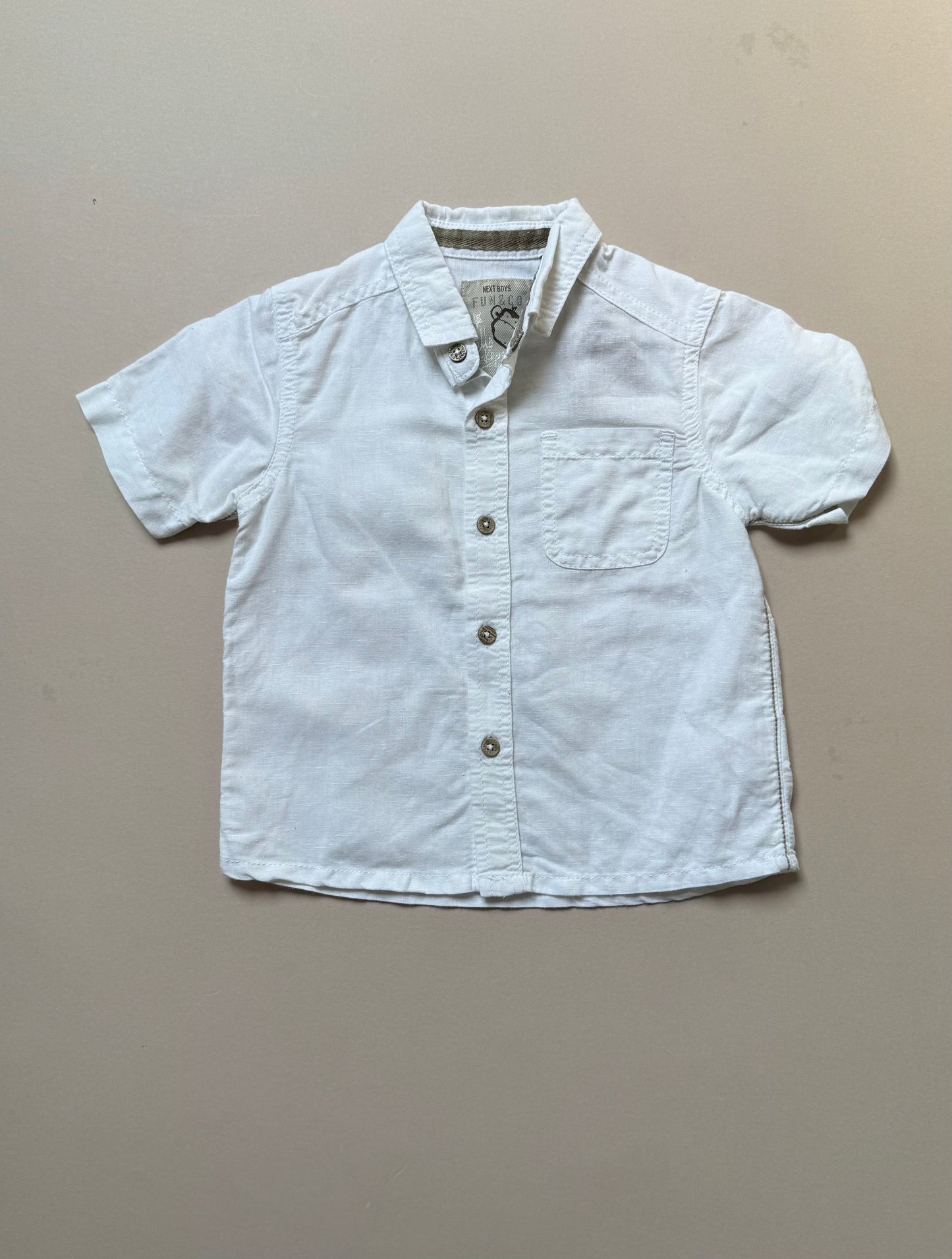 Next Linen White Short Sleeved Shirt in 12-18 Months
