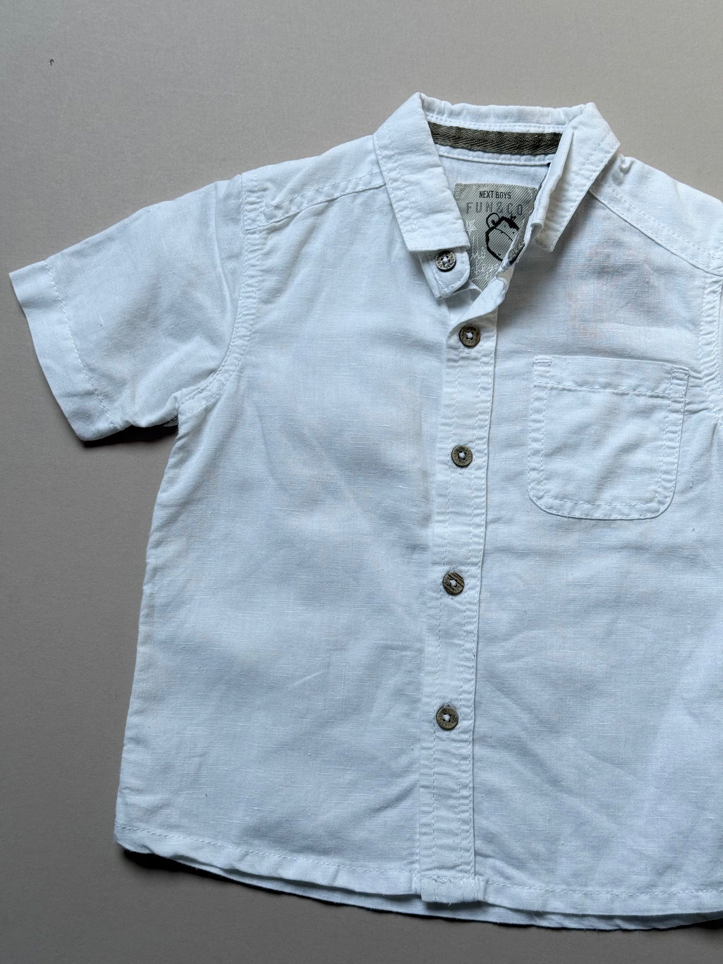 Next Linen White Short Sleeved Shirt in 12-18 Months