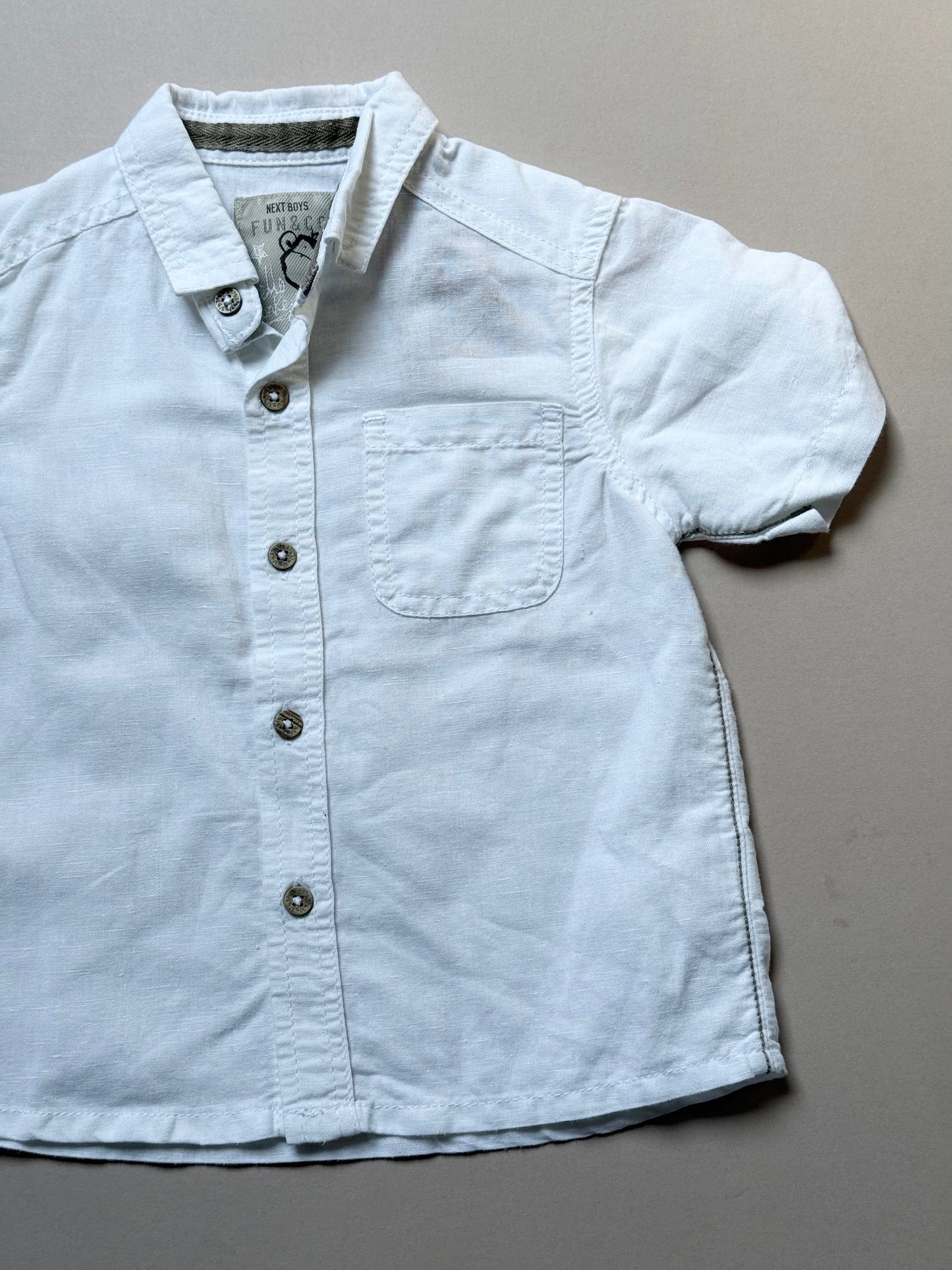 Next Linen White Short Sleeved Shirt in 12-18 Months