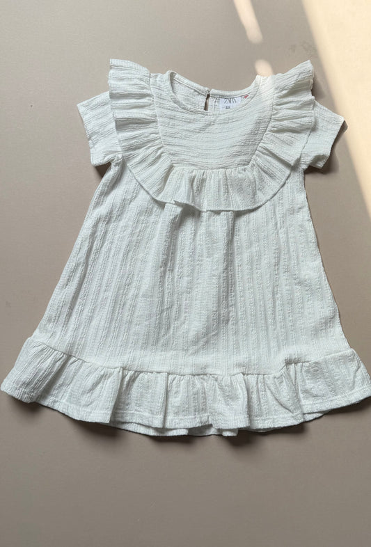 Zara White Ruffled Summer Dress in 2-3 Years