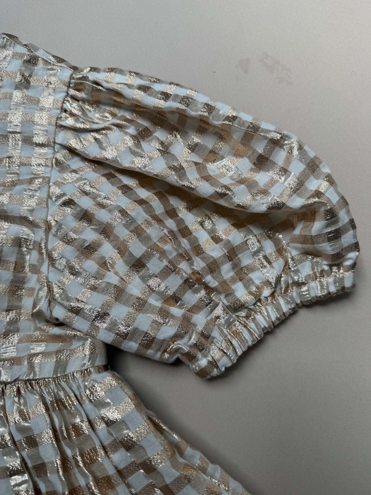 Marks & Spencer Glitter Gold Gingham Party Dress in 6-7 Years