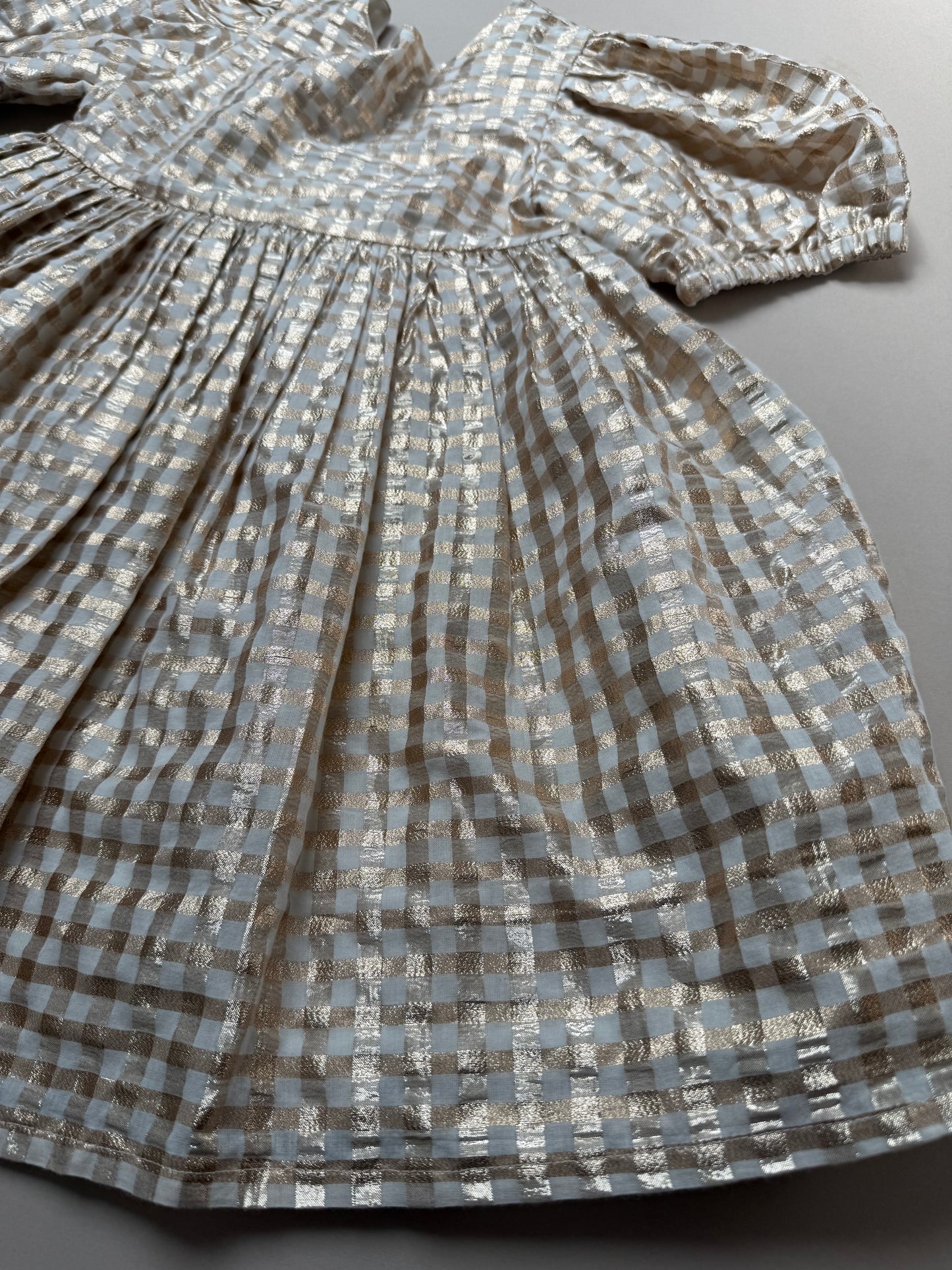Marks & Spencer Glitter Gold Gingham Party Dress in 6-7 Years