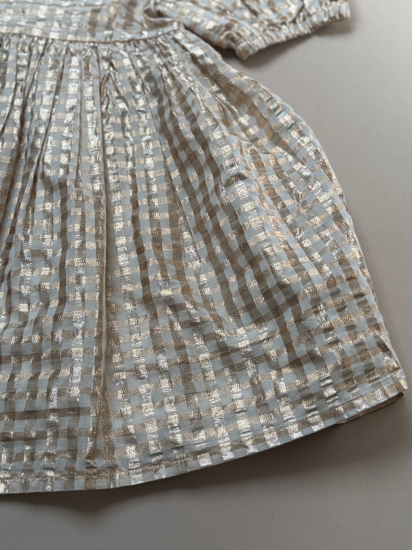 Marks & Spencer Glitter Gold Gingham Party Dress in 6-7 Years