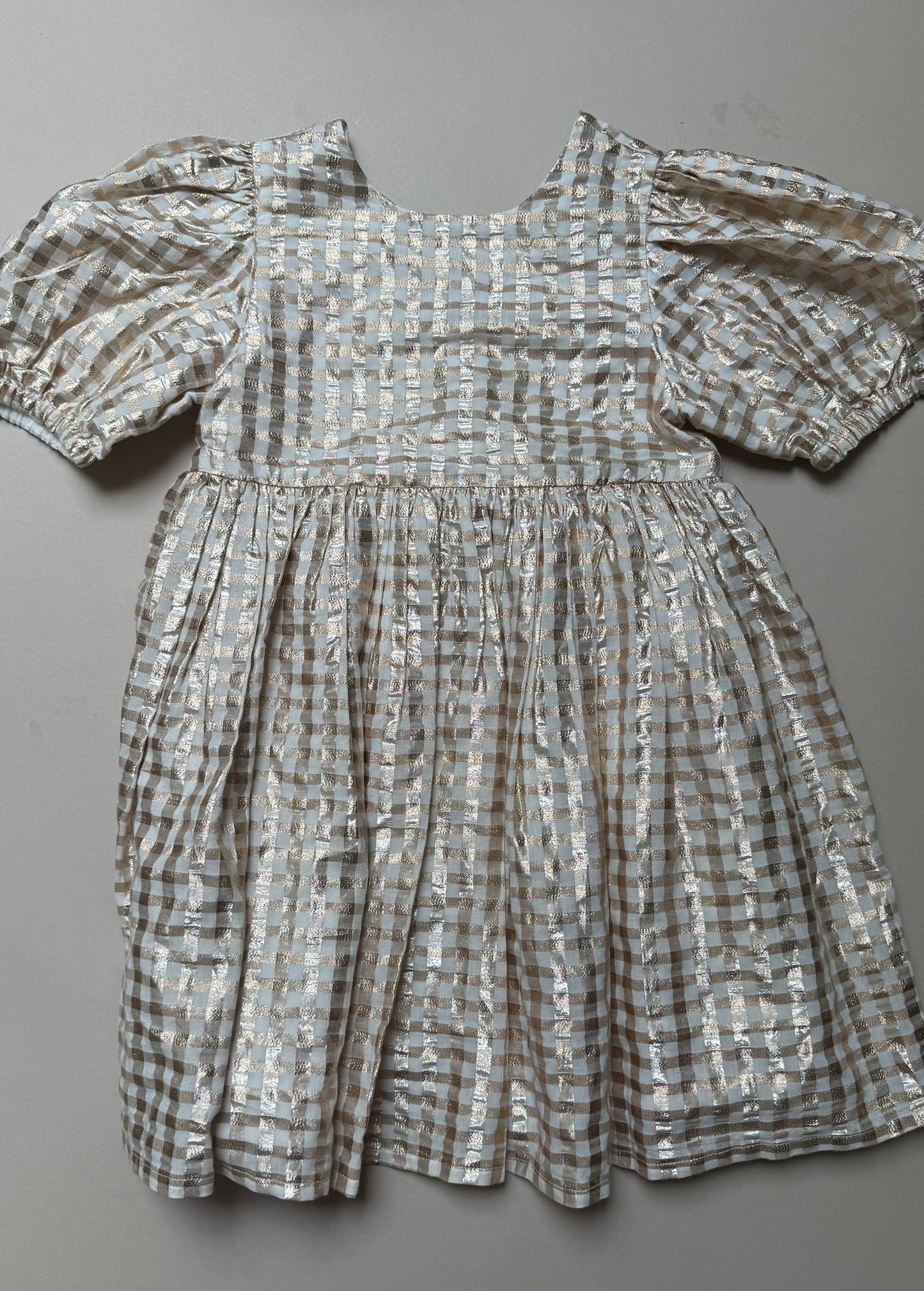 Marks & Spencer Glitter Gold Gingham Party Dress in 6-7 Years