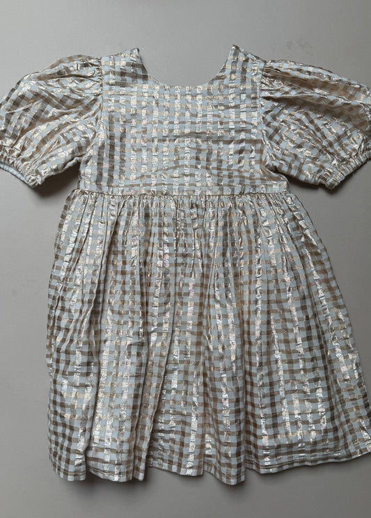Marks & Spencer Glitter Gold Gingham Party Dress in 6-7 Years