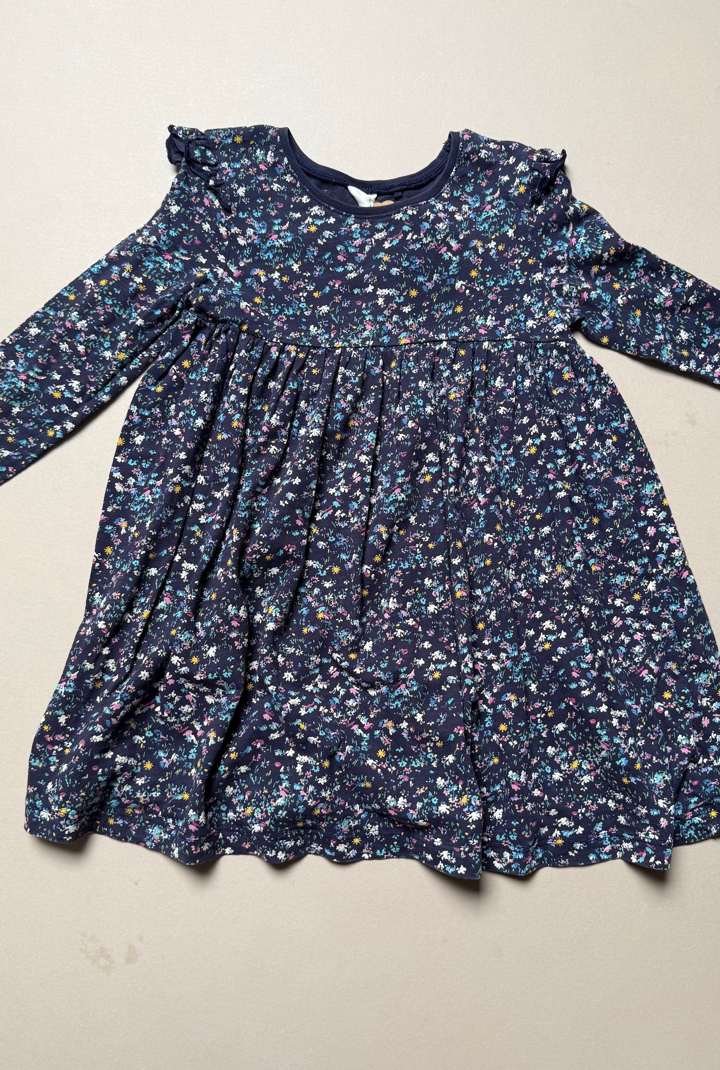 Next Navy Ditsy Floral Printed Long Sleeved Jersey Dress in 3-4 Years