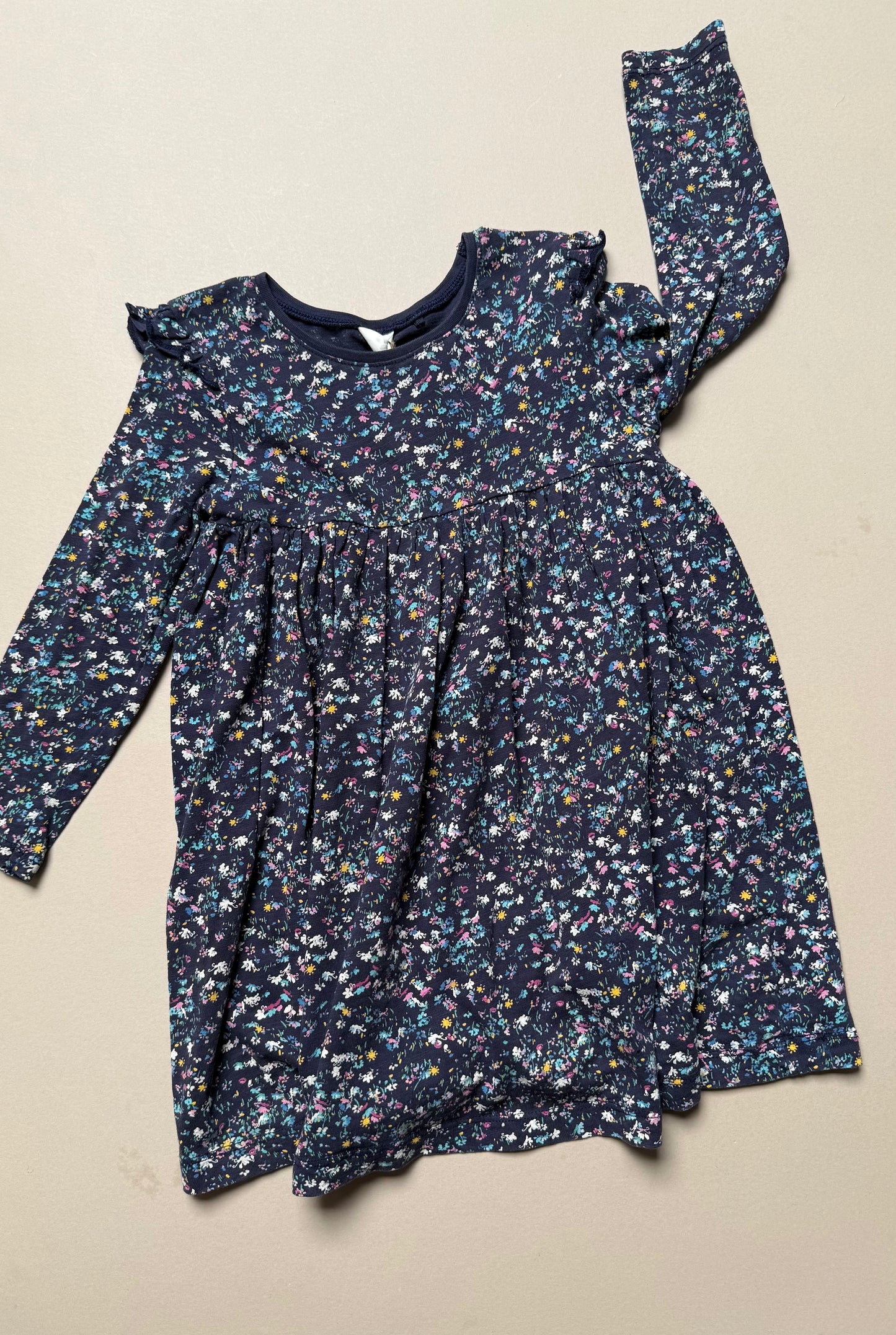 Next Navy Ditsy Floral Printed Long Sleeved Jersey Dress in 3-4 Years