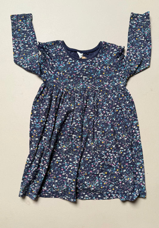 Next Navy Ditsy Floral Printed Long Sleeved Jersey Dress in 3-4 Years