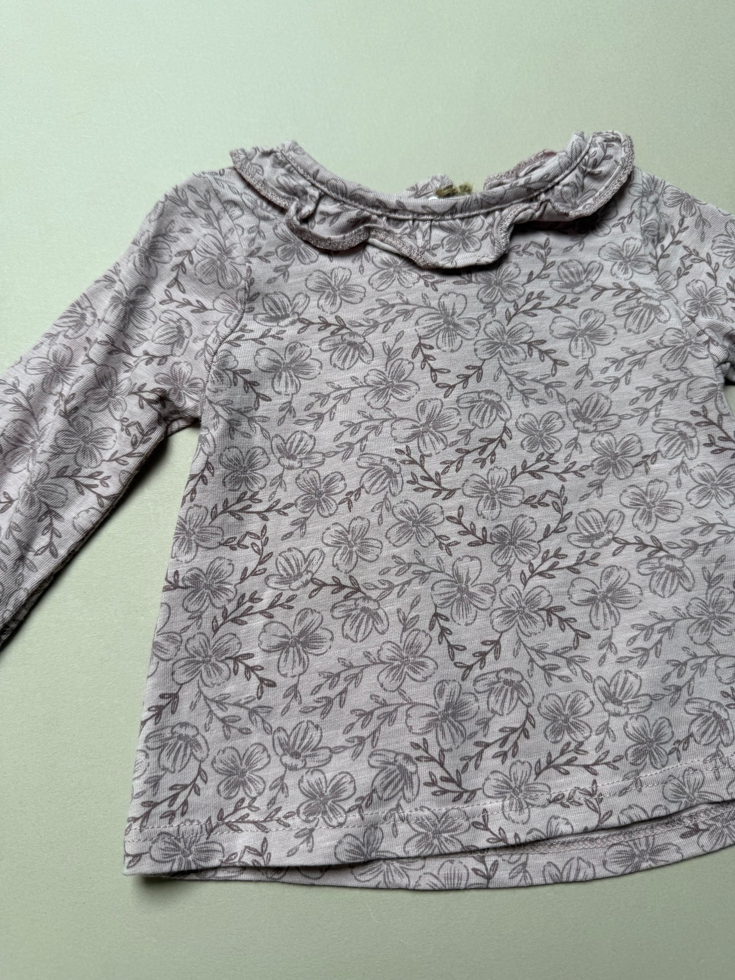 TU Dusky Pink Ruffled Collared Long Sleeved T-Shirt in 3-6 Months