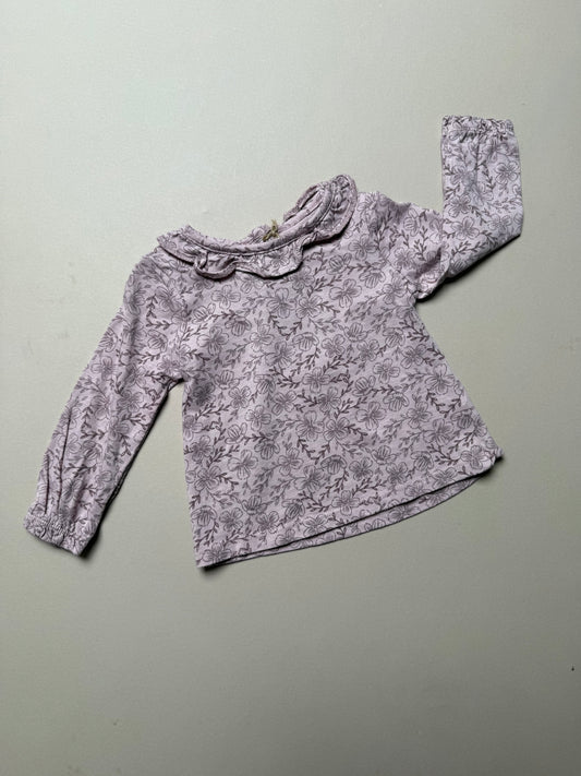 TU Dusky Pink Ruffled Collared Long Sleeved T-Shirt in 3-6 Months