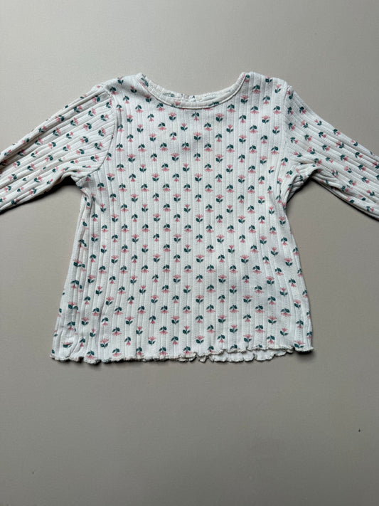 H&M Floral Cotton Ribbed Long Sleeved T-Shirt in 18-24 Months