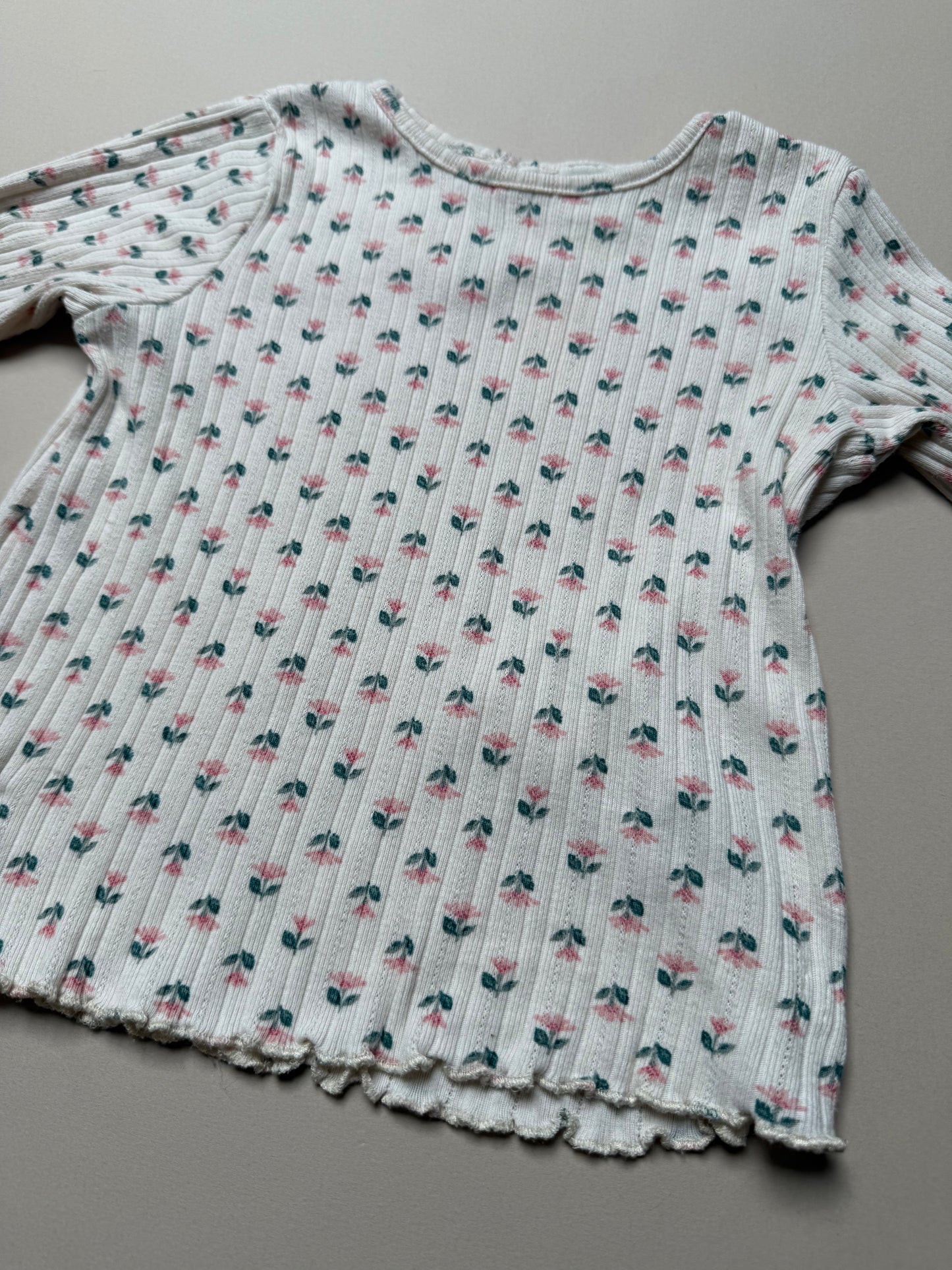 H&M Floral Cotton Ribbed Long Sleeved T-Shirt in 18-24 Months