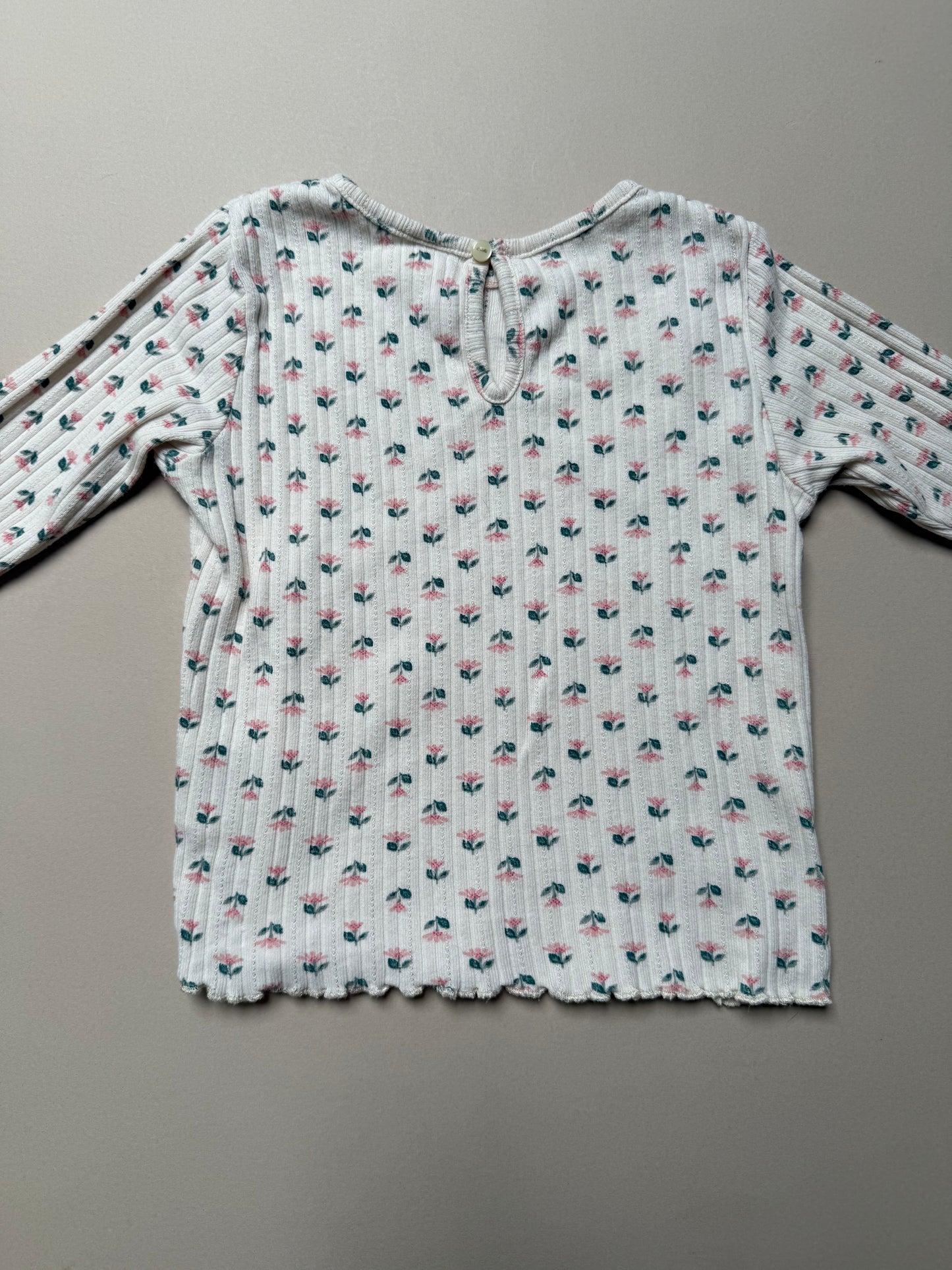 H&M Floral Cotton Ribbed Long Sleeved T-Shirt in 18-24 Months