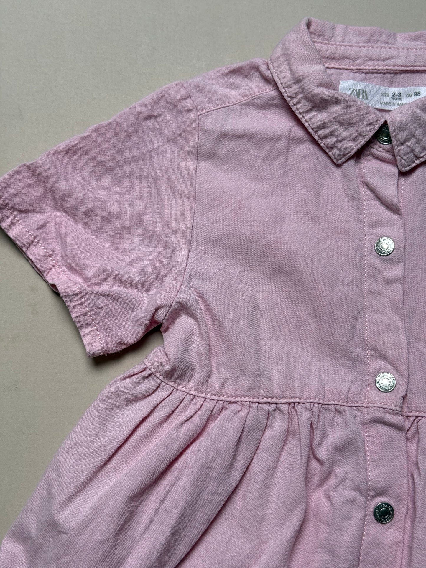 Zara Pink Short Sleeved Shirt Dress in 2-3 Years