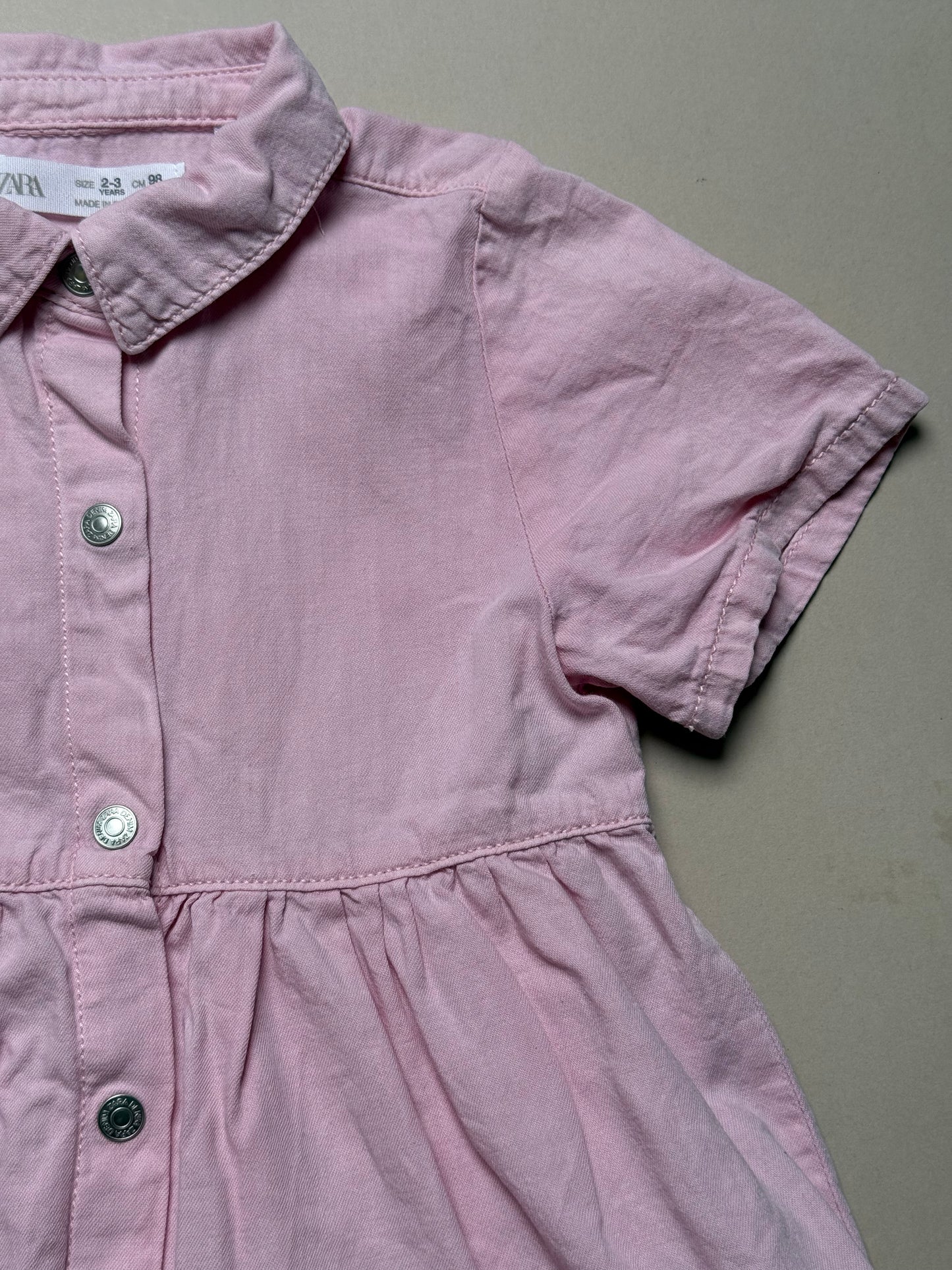 Zara Pink Short Sleeved Shirt Dress in 2-3 Years