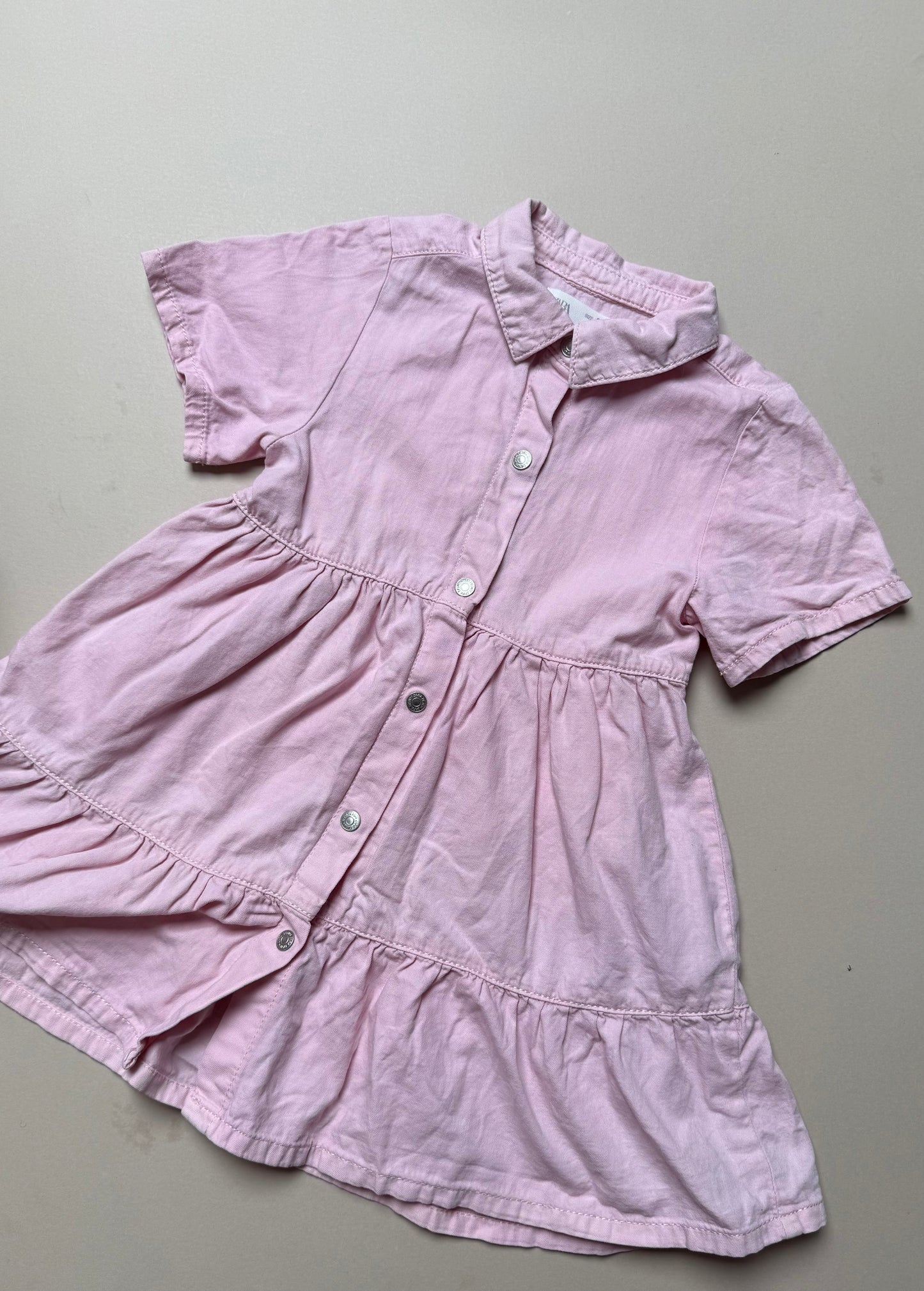 Zara Pink Short Sleeved Shirt Dress in 2-3 Years