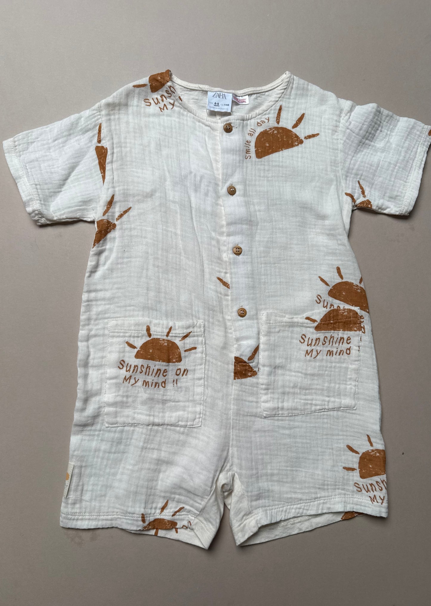 Zara "Shine All Day" Lightweight Cotton Romper in 4-5 Years