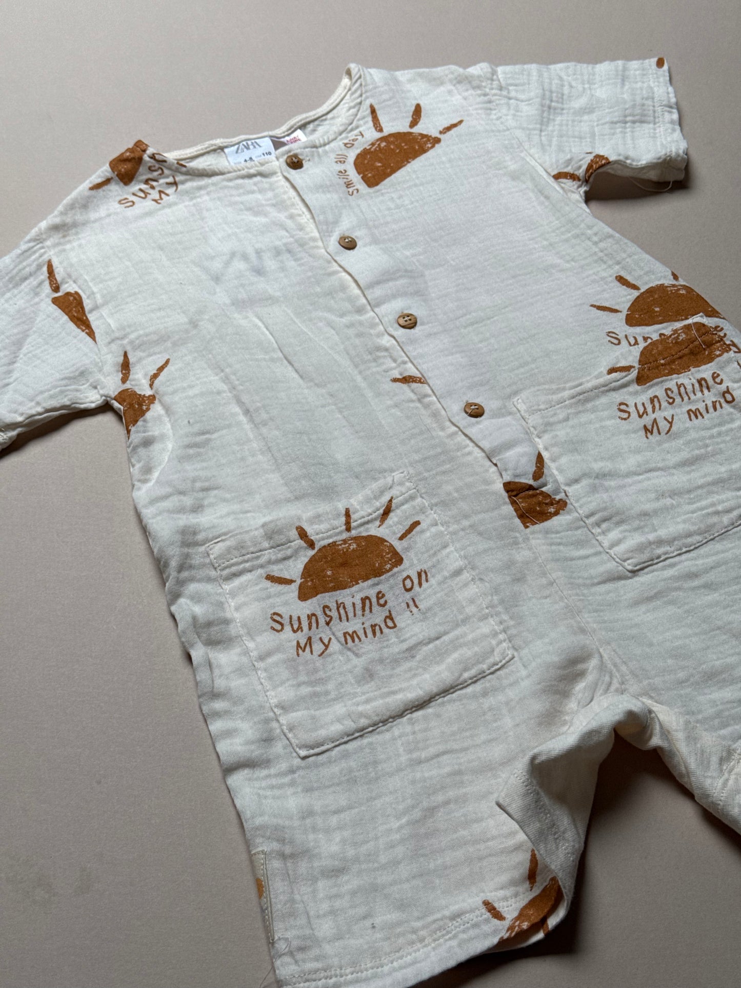 Zara "Shine All Day" Lightweight Cotton Romper in 4-5 Years