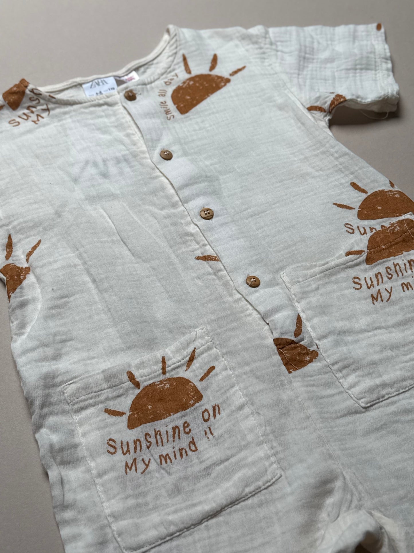 Zara "Shine All Day" Lightweight Cotton Romper in 4-5 Years