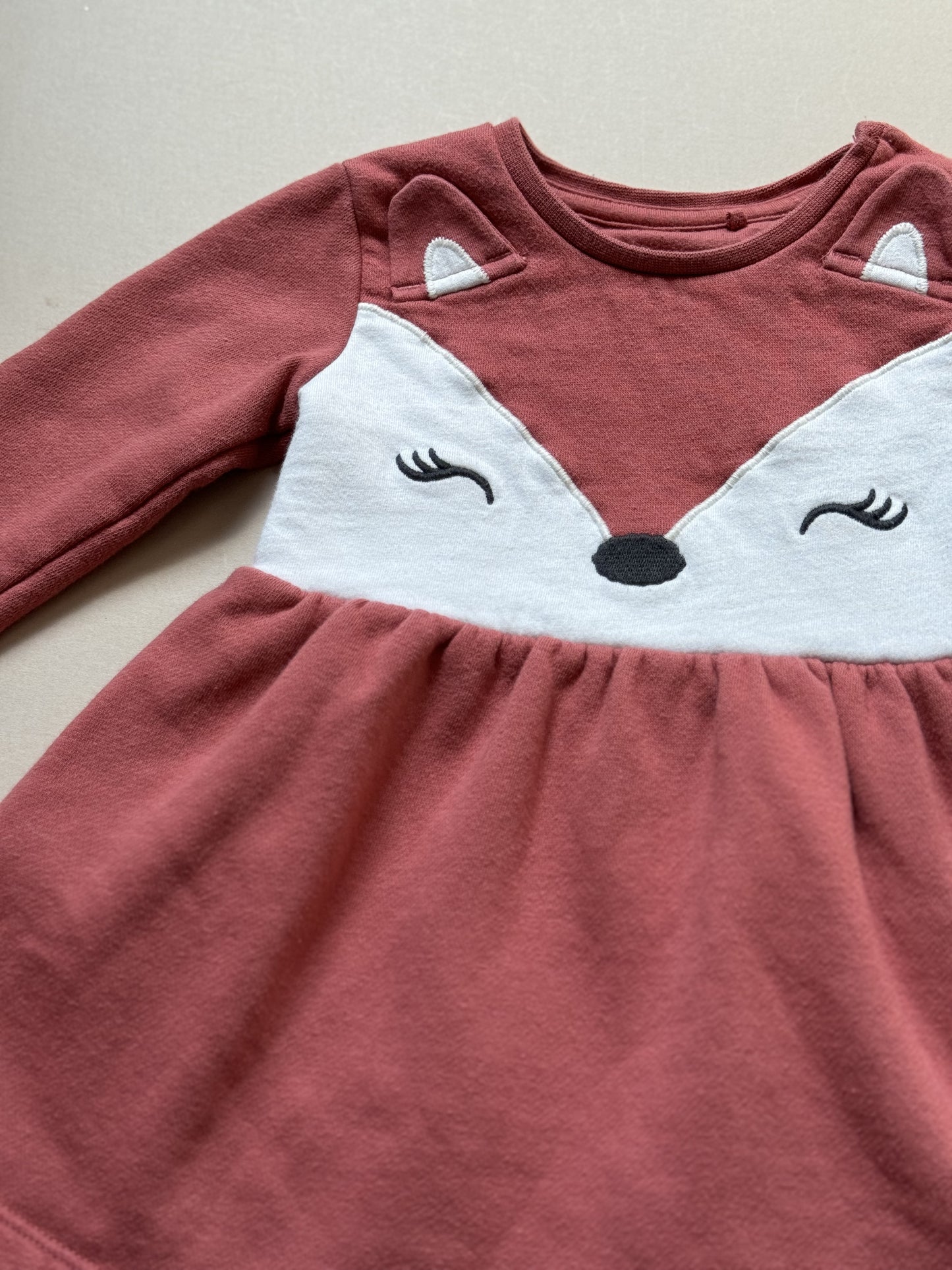 F&F Fox Thick Long Sleeved Dress in 6-9 Months
