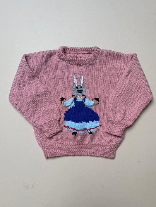 Handknitted Skipping Bunny Jumper Best Fit 3-4 Years